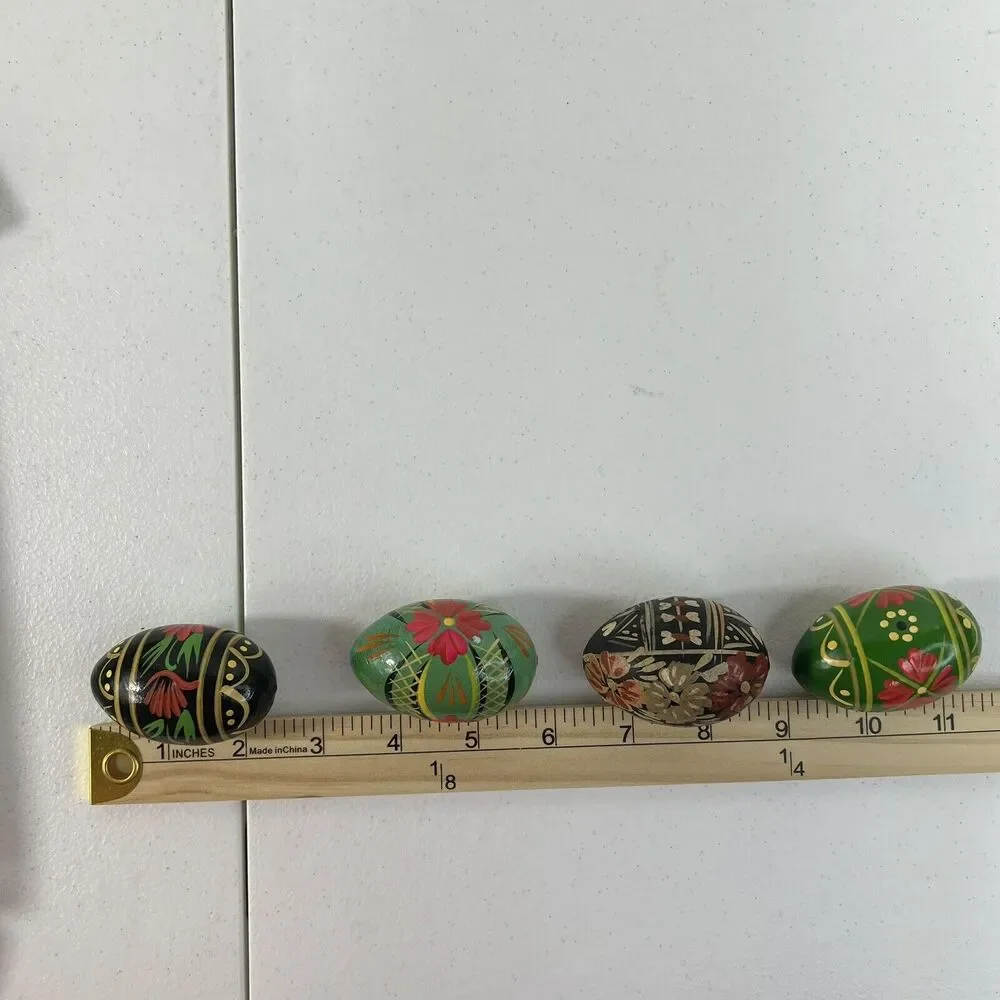 Wooden Hand Painted Lacquered Eggs Bright Decorative Floral‎ Easter